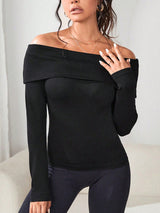 Off-Shoulder Long Sleeve Knit Top