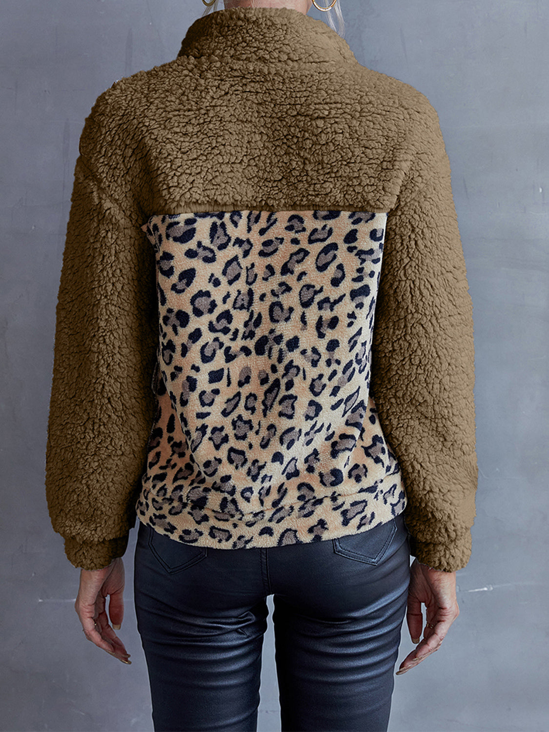 Ivy Lane Leopard Quarter-Snap Teddy Sweatshirt