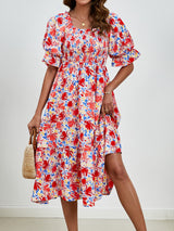 Smocked Floral Square Neck Short Sleeve Dress