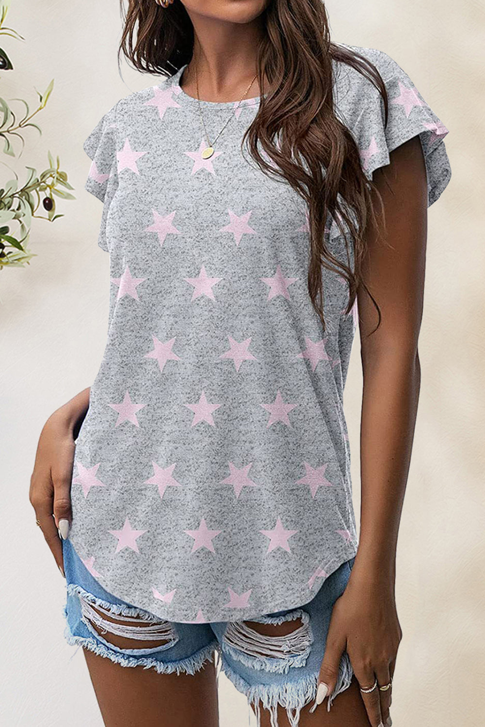 Printed Round Neck Short Sleeve T-Shirt