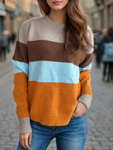 Color Block Round Neck Long Sleeve Sweater