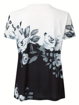 Full Size Printed Notched Short Sleeve Blouse