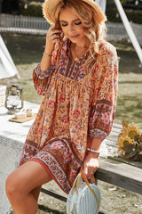 Devine Bohemian Tie Neck Balloon Sleeve Dress