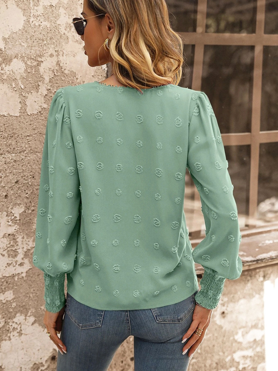 Swiss Dot Lace Detail Blouse