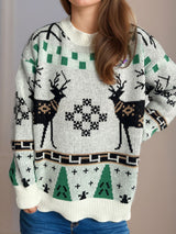 Christmas Element Round Neck Long Sleeve Sweater