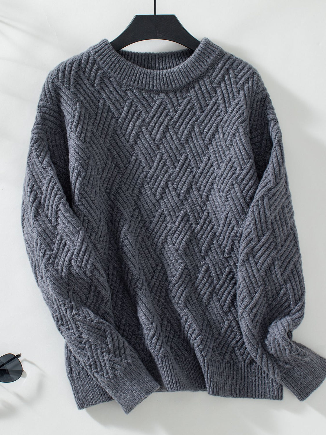 Round Neck Long Sleeve Woven Sweater