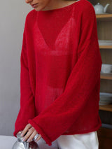 Boat Neck Long Sleeve Knit Cover Up