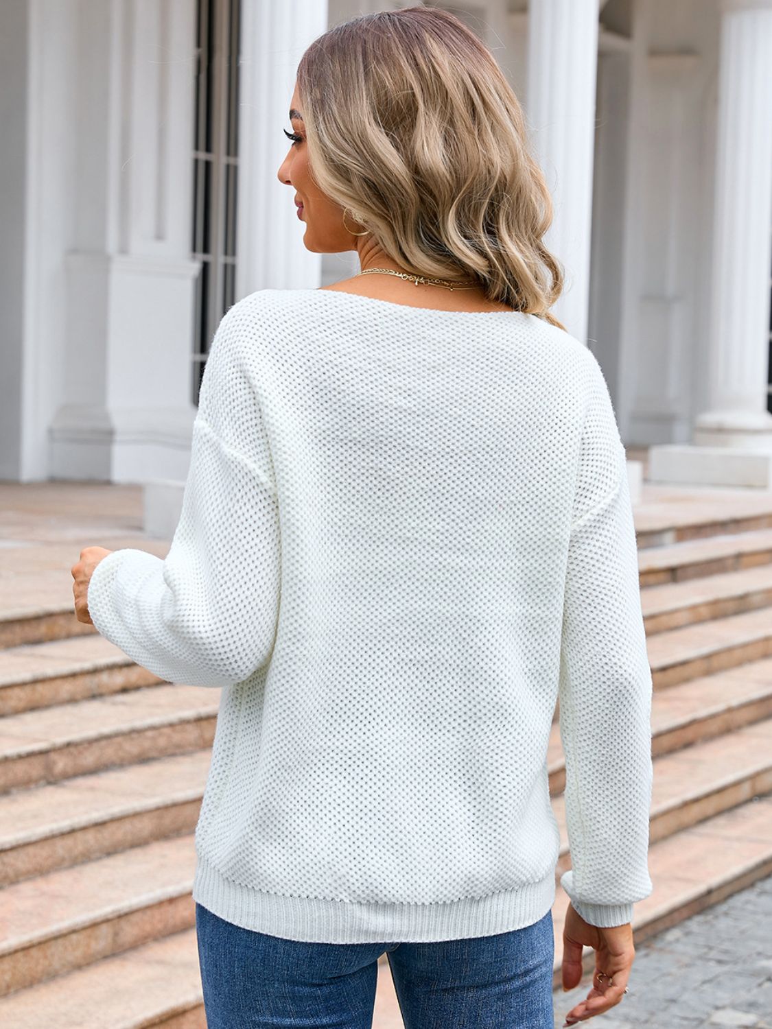 Angel Wings Decor Button Drop Shoulder Knit Top