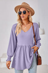 V-Neck Lantern Sleeve Blouse