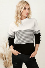 Striped Color Block Long Sleeve Knit Top