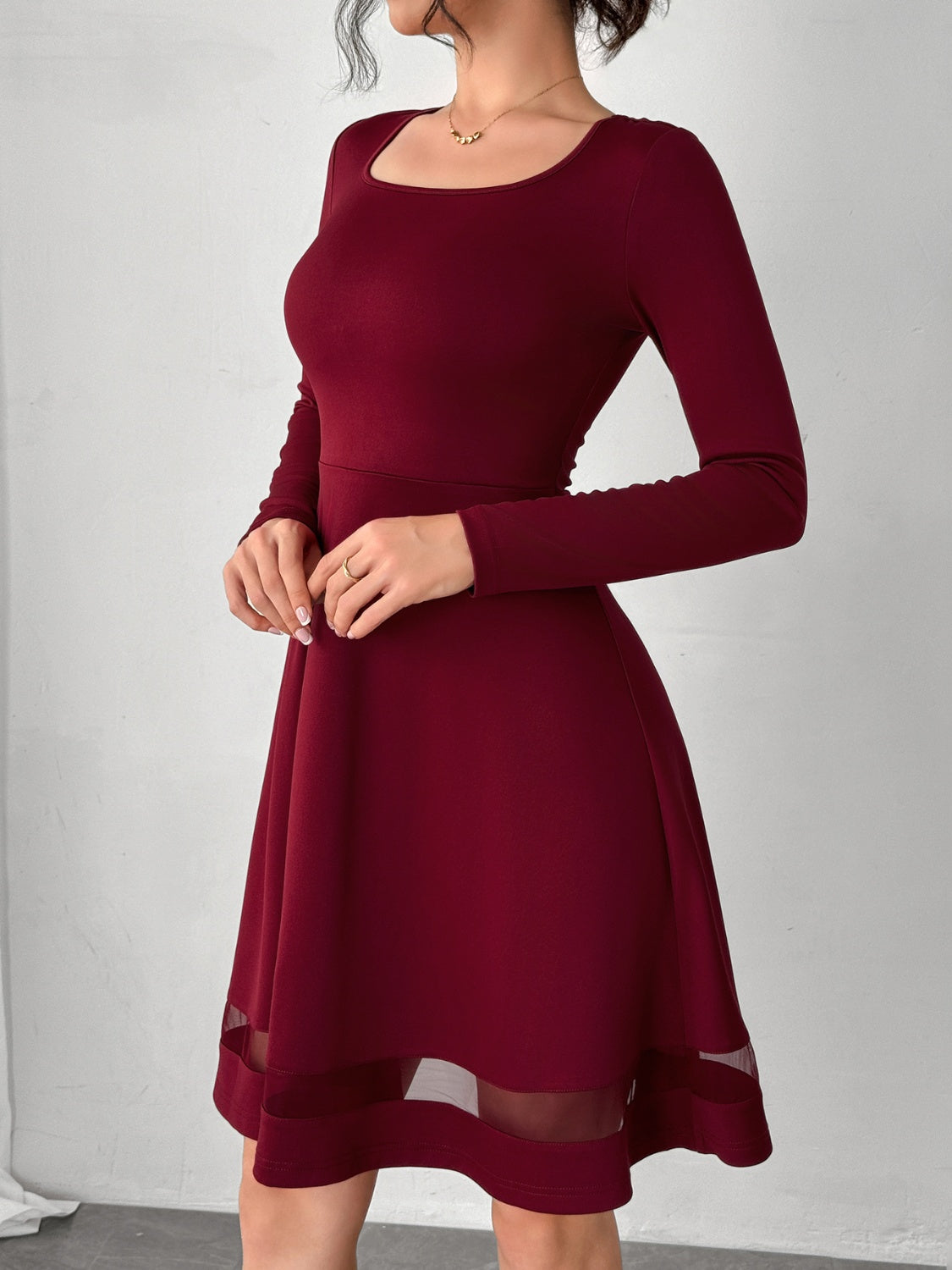 Square Neck Long Sleeve Mini Dress