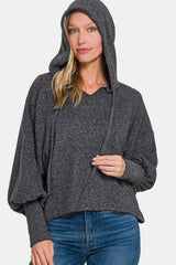 Zenana Brushed Hacci Drop Shoulder Cropped Hoodie