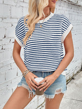 Lovelet Striped Round Neck Cap Sleeve Sweater