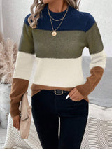 Color Block Mock Neck Long Sleeve Sweater