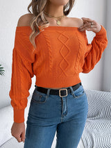 Cable Knit Off-Shoulder Long Sleeve Sweater