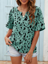 Printed Notched Neck Half Sleeve Blouse