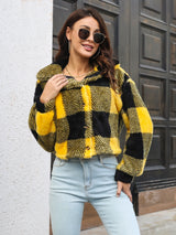 Plaid Dropped Shoulder Buttoned Jacket