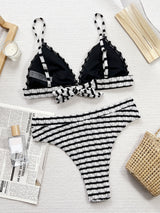 Striped V-Neck Two-Piece Swim Set