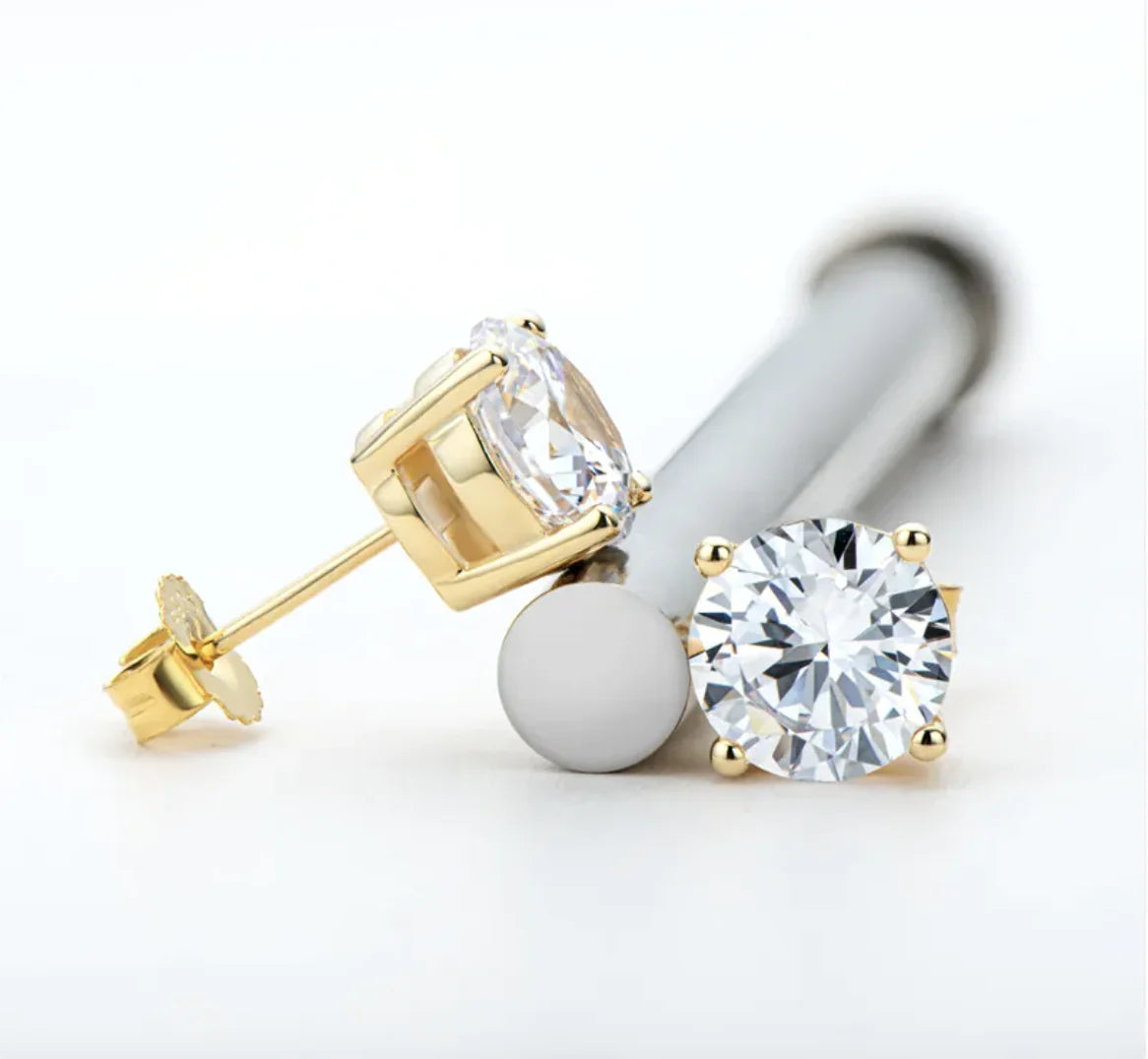 18K Gold Moissanite Stud Earrings in 925 Sterling Silver