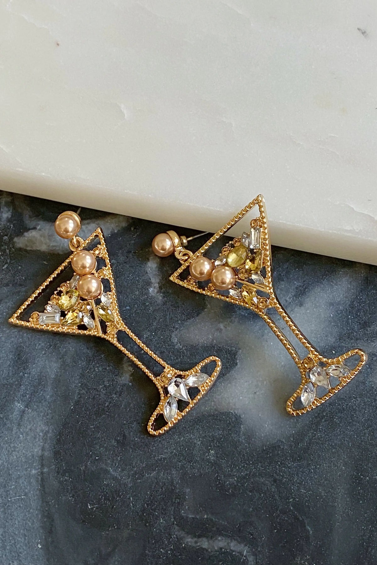 Gold Martini Dangle Earrings