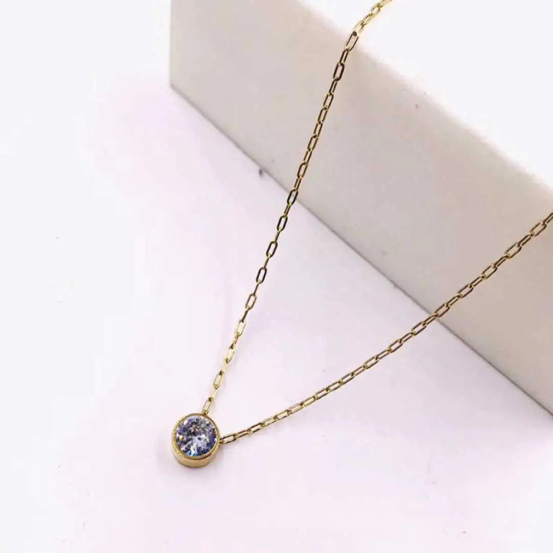 Stainless Steel Gold Solitaire Necklace