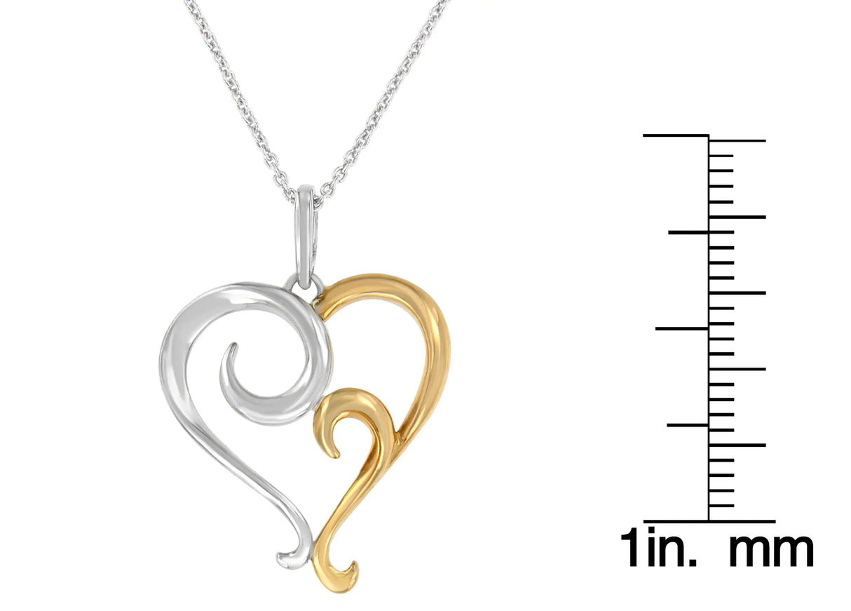 Two-Tone Sterling Silver Heart Shaped Pendant Necklace