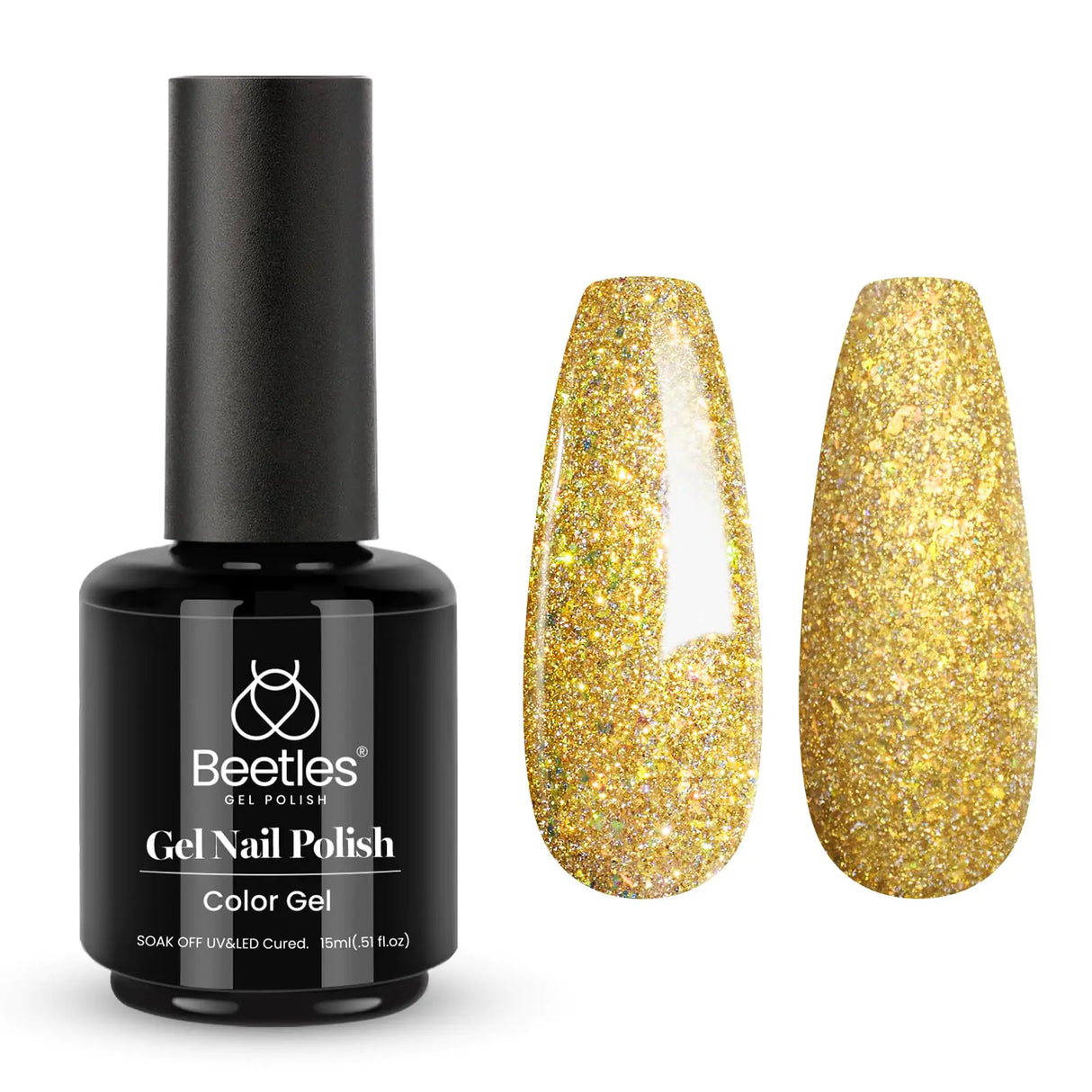 Beetles Gold Gel Polish 15ml Champagne Gold Glitter Flashy Color Gel Nail Polish Uv LED Nail Lamp Nail Art Manicure Salon DIY Home Gifts for Her G-Champagne Gold 0.5 Fl Oz (Pack of 1)