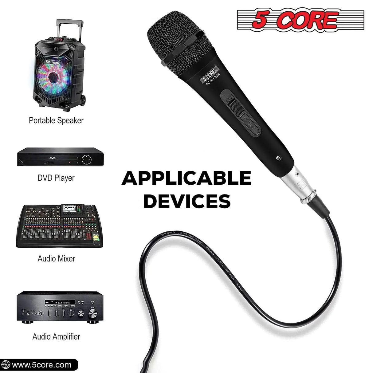 5Core XLR Microphone Dynamic Mic Karaoke Singing Studio Mics Handheld Microfono