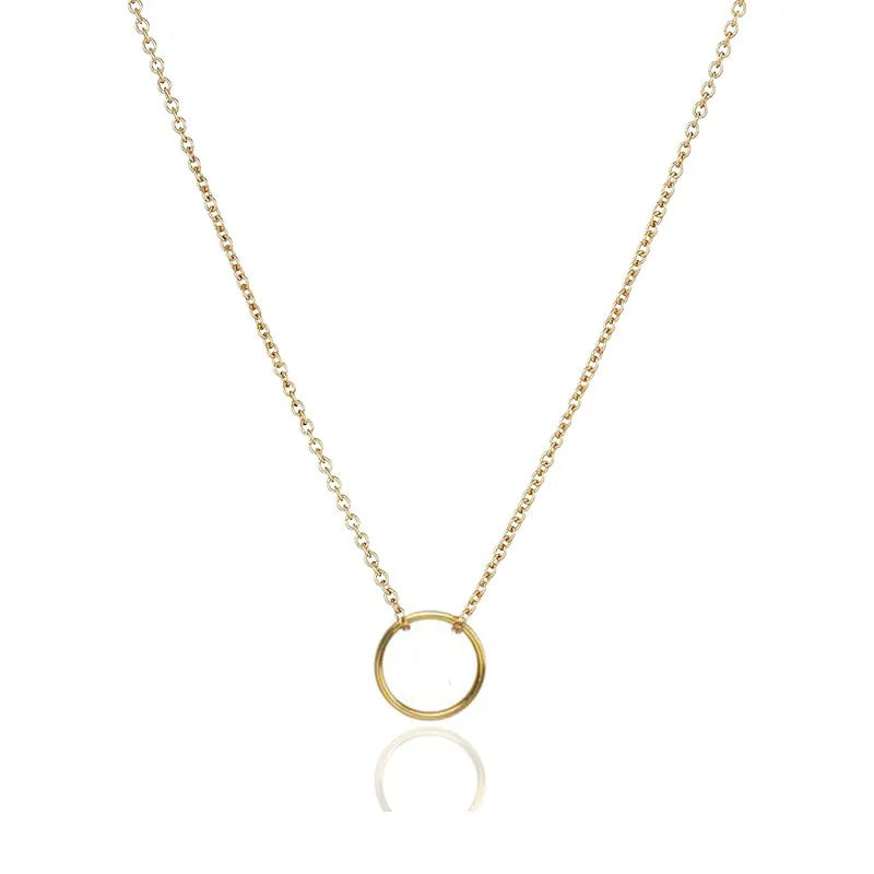 Gold Key Circle Necklace: Minimalist Infinity Pendant for Women