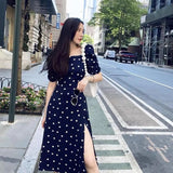 Square neck Polka Dots Slit Dress