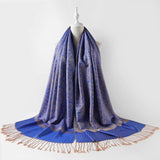 Paisley Pashmina Silk Scarf Shawl Jacquard Cashmere Wrap Stole Two Tones Reversible 177-royal Blue Beige