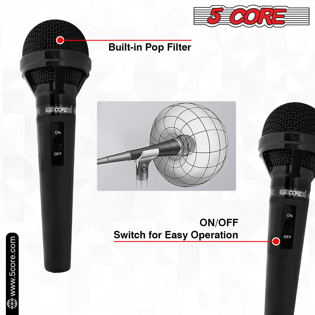 5Core XLR Microphone Dynamic Mic Karaoke Singing Studio Mics Handheld Microfono