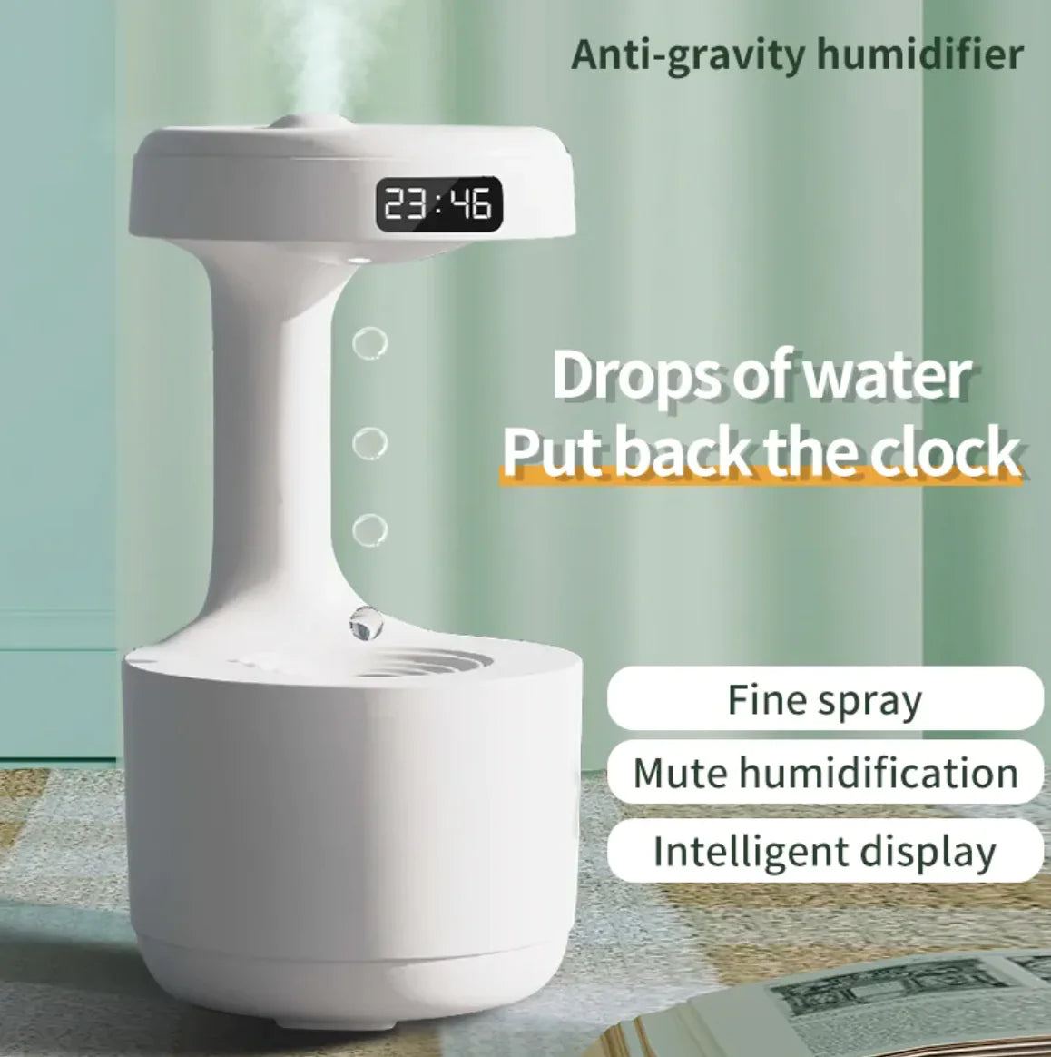 Bedroom Anti-Gravity Humidifier With Clock Water Drop Backflow Aroma Diffuser Large Capacity Office Bedroom Mute Heavy Fog Household Sprayer