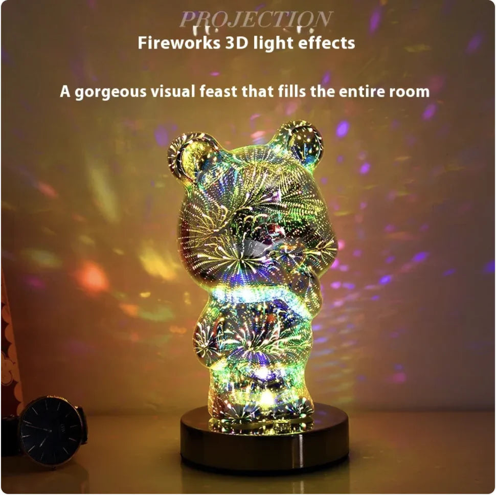 3D Fireworks Glass USB Bedside Lamp - Multicolor Dream Atmosphere Light