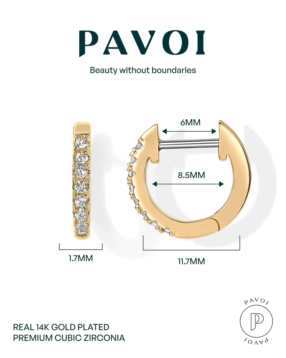 PAVOI 14K Gold Plated Cubic Zirconia Cuff Earrings Huggie Stud Yellow Gold