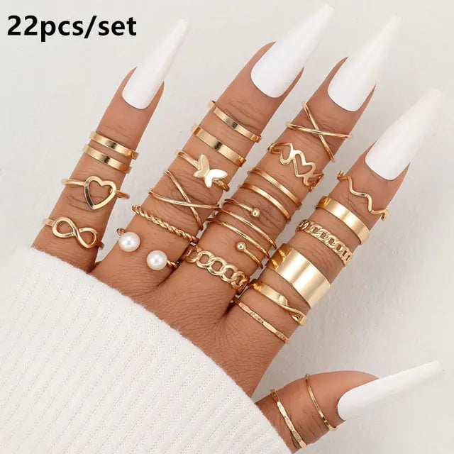 Gold Geometric Ring Set